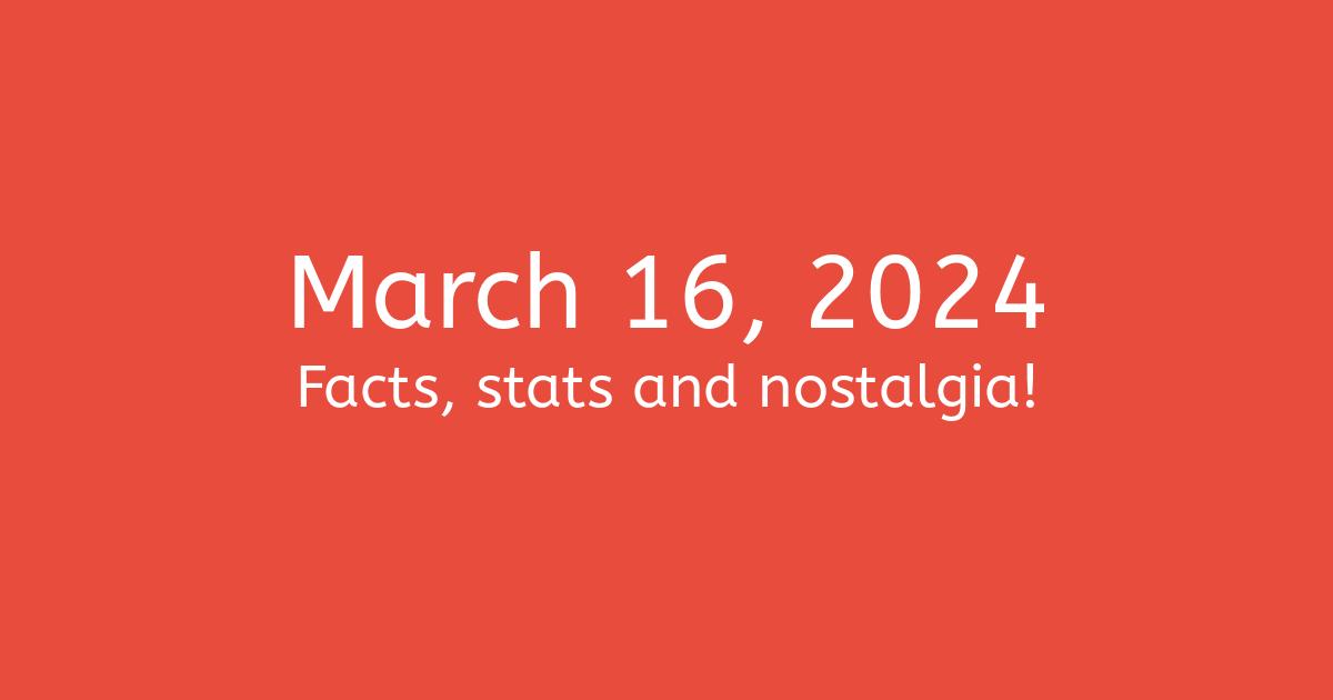 March 16, 2024 Facts, Statistics, and Events