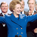 Margaret Thatcher wins a record third term.